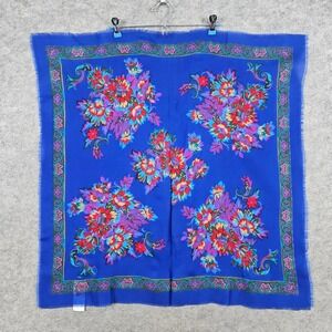 Challis Berkshire Acrylic Scarf Blue Floral Print Square Made in Japan NEW NWT
